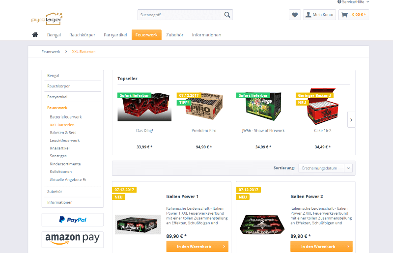 Webshop für Feuerwerk, Rauchartikel und Bengalos